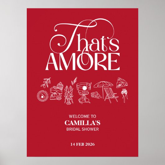That’s Amore Red hand drawn Bridal Shower Poster (Vorne)