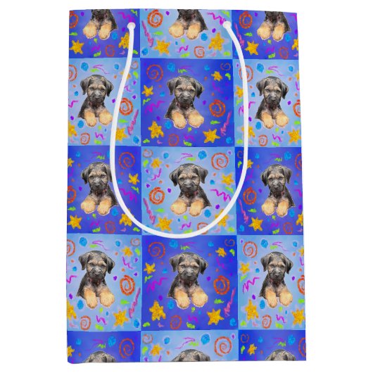 Thatch Border Terrier Patchwork-Muster Mittlere Geschenktüte (Vorderseite)