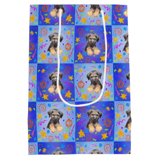 Thatch Border Terrier Patchwork-Muster Mittlere Geschenktüte (Rückseite)