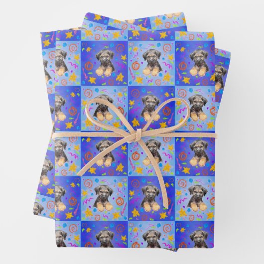 Thatch Border Terrier patchwork Pattern Geschenkpapier Set (Beispiel)