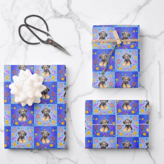 Thatch Border Terrier patchwork Pattern Geschenkpapier Set (Vorderseite)