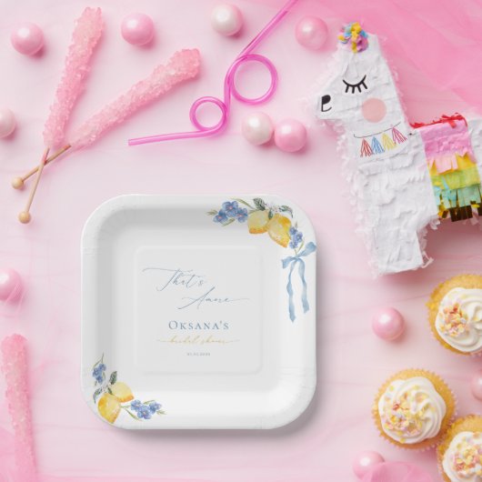 That's Amore Blue Bow Lemons Italian Bridal Shower Pappteller (Party)