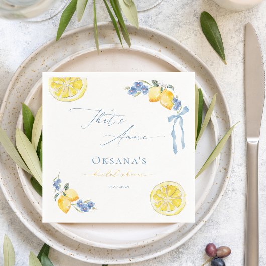 That's Amore Blue Bow Lemons Italian Bridal Shower Serviette