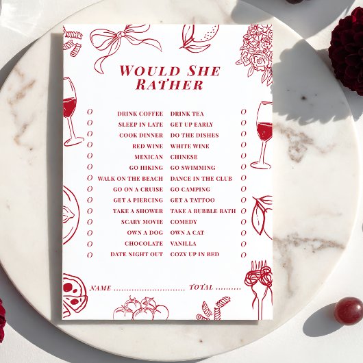 That's Amore Bridal Shower Would She Rather Game  Mitteilungskarte