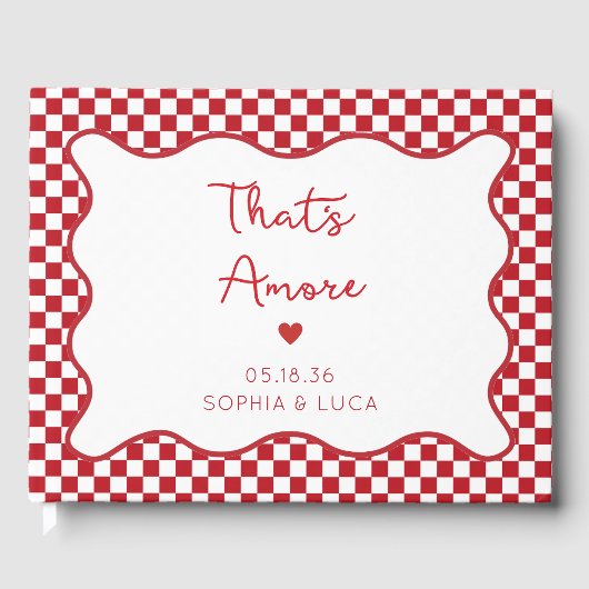 "That's Amore" Chic Red Checkered Italienische Hoc Gästebuch (Vorderseite)