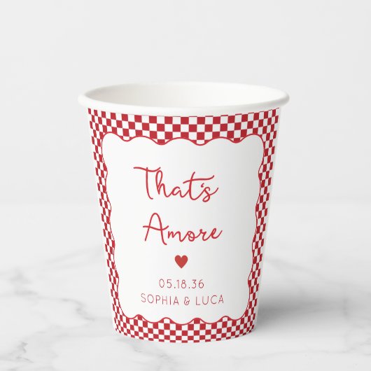 "That's Amore" Chic Red Checkered Italienische Hoc Pappbecher (Vorderseite)