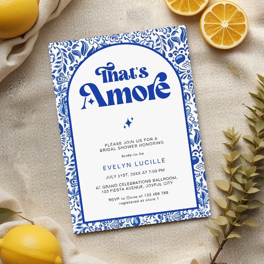 That's Amore Italian Blue Tile Retro Bridal Shower Einladung