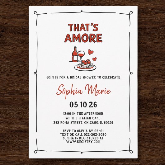 That's Amore Italian Bridal Shower Whimsical Red Einladung