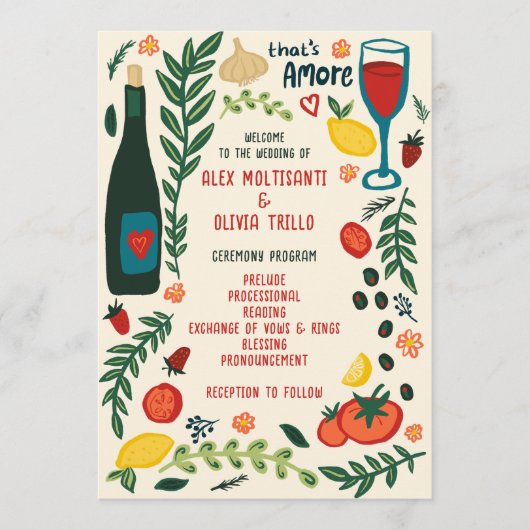 That's Amore Italian Food Charming CUSTOM Wedding  Programm (Vorderseite)