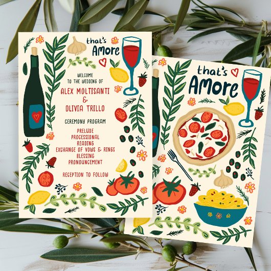 That's Amore Italian Food Charming CUSTOM Wedding  Programm