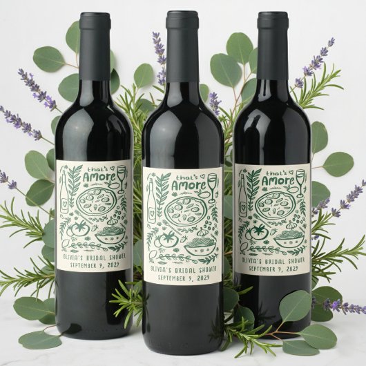 That's Amore Italian Food CUSTOM Bridal Shower Weinetikett