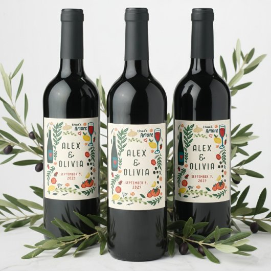 That's Amore Italian Food CUSTOM Wedding Favor Weinetikett