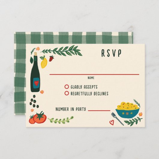 That's Amore Italian Food CUSTOM Wedding  RSVP Karte (Vorne/Hinten)