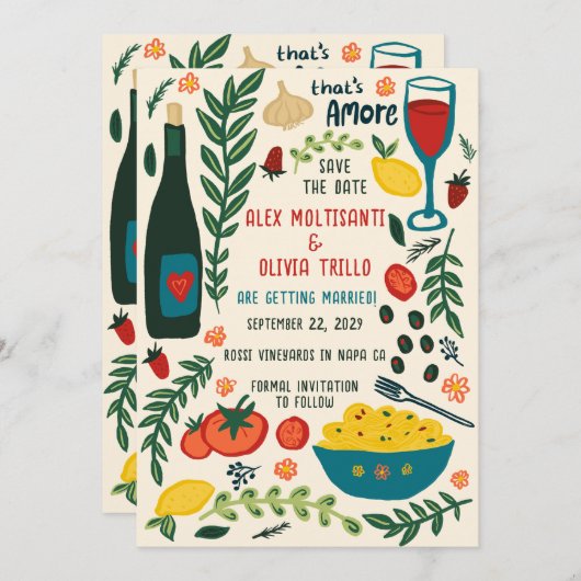 That's Amore Italian Food SAVE THE DATE Custom QR Einladung (Vorne/Hinten)