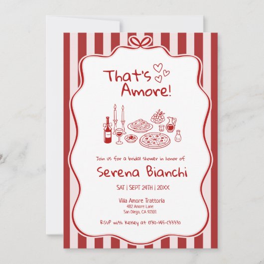 Thats Amore Italian Pizza Stripe bridal shower Einladung (Vorderseite)