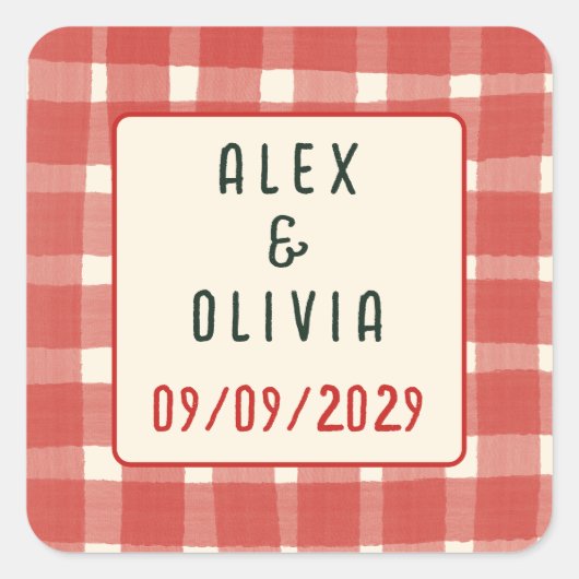 That's Amore Italian Plaid CUSTOM Wedding Quadratischer Aufkleber (Vorderseite)