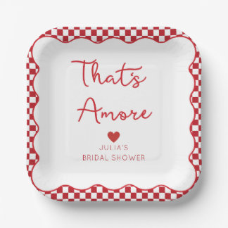 "That's Amore" Italienisches Brautparty Red Checke Pappteller