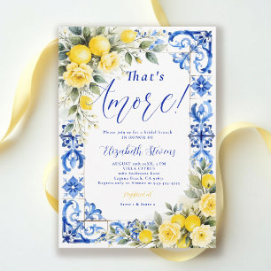 That's Amore Lemon Blaue Fliesen Blumen Hochzeitsd Einladung