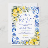 That's Amore Lemon Blue Tile Floral Bridal Shower  Einladung (Vorderseite)