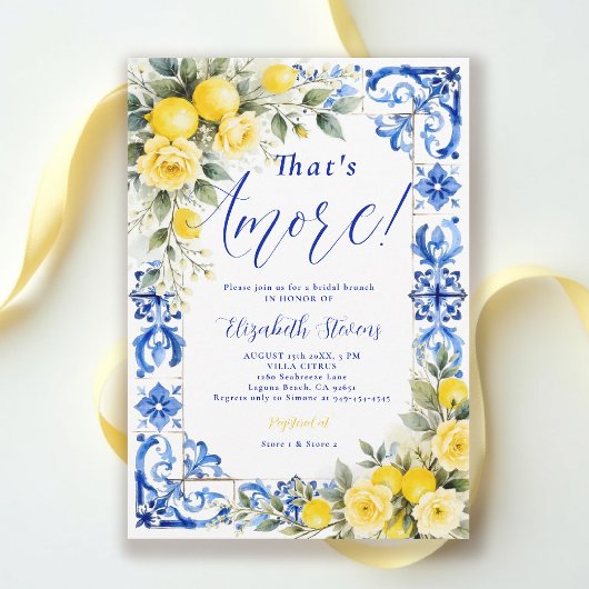 That's Amore Lemon Blue Tile Floral Bridal Shower  Einladung