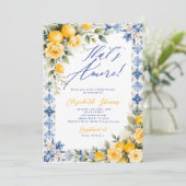 Thats Amore Lemon Blue Tile Italian Bridal Shower  Einladung (Stehend Vorderseite)