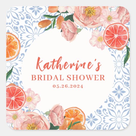 Thats amore mediterranean citrus Bridal shower  Quadratischer Aufkleber (Vorderseite)