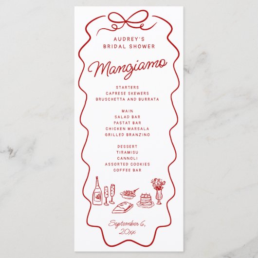 That's Amore Red Doodle Frame Bridal Shower Menükarte (Vorderseite)