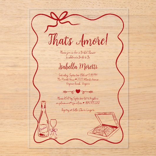 That's Amore Whimsical Hand Drawn Bridal Shower Acryleinladungen (Vorderseite)