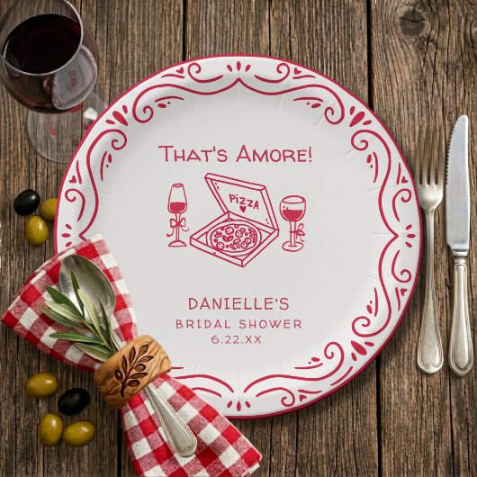 That's Amore Whimsical Hand gezeichnete Brautparty Pappteller