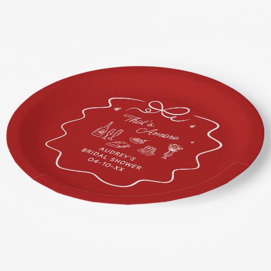 That's Amore, White Doodle Personalized Red Pappteller (Schrägansicht)