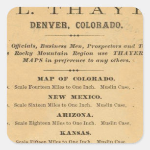 Thayers Karte von Colorado Quadratischer Aufkleber