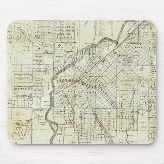 Thayers Karte von Denver Colorado Mousepad (Vorne)