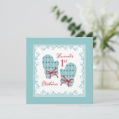 The 1st Christmas Mittens Red Bow Holiday Card (Stehend Vorderseite)