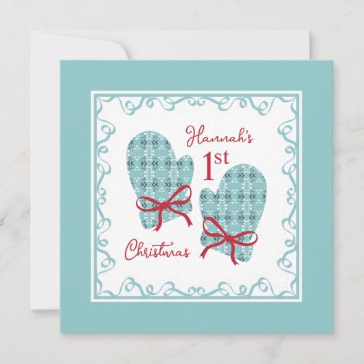 The 1st Christmas Mittens Red Bow Holiday Card (Vorderseite)