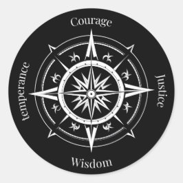 The 4 Stoic Virtues Compass Runder Aufkleber