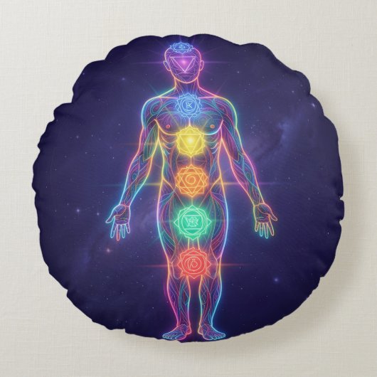 The 7 Chakras´2 Rundes Kissen (Vorderseite)