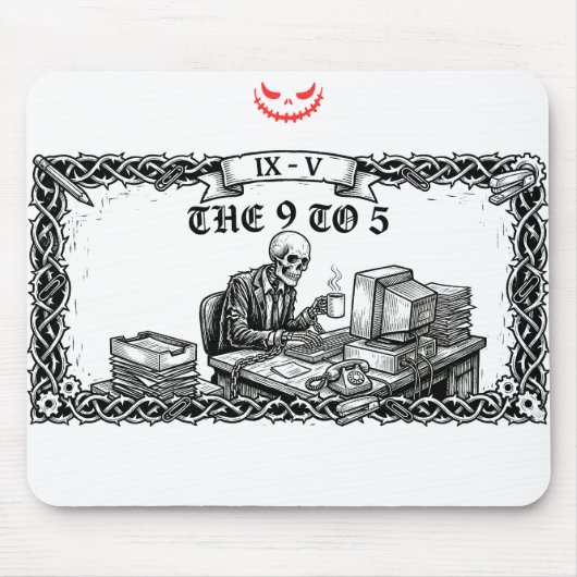The 9 to 5 Tarot Card | Funny Skeleton Corporate Mousepad (Vorne)