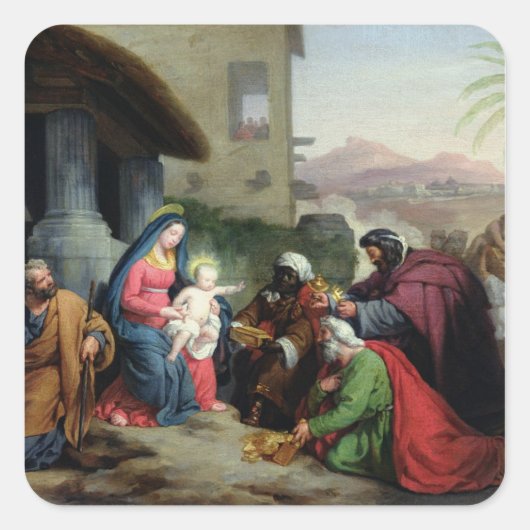 The Adoration of the Magi, c.1833-36 Quadratischer Aufkleber (Vorderseite)