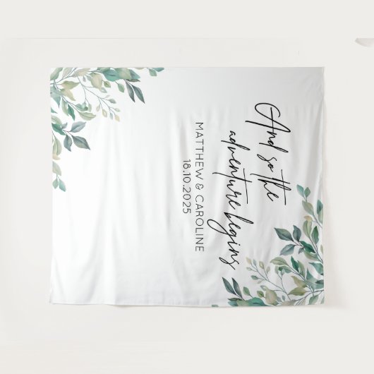 The adventure begins backdrop greenery wedding wandteppich (Vorderseite (Horizontal))