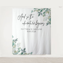 The adventure begins backdrop greenery wedding wandteppich