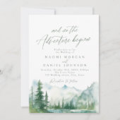 The Adventure Begins Mountain Rustic Wedding Einladung (Vorderseite)