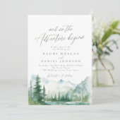 The Adventure Begins Mountain Rustic Wedding Einladung (Stehend Vorderseite)