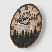 The Adventure Begins Rustic Mountain Cabin Große Wanduhr (Winkel)