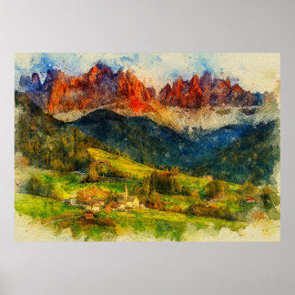 The Alps Alpine Mount - Watercolor Splash Painting Poster
