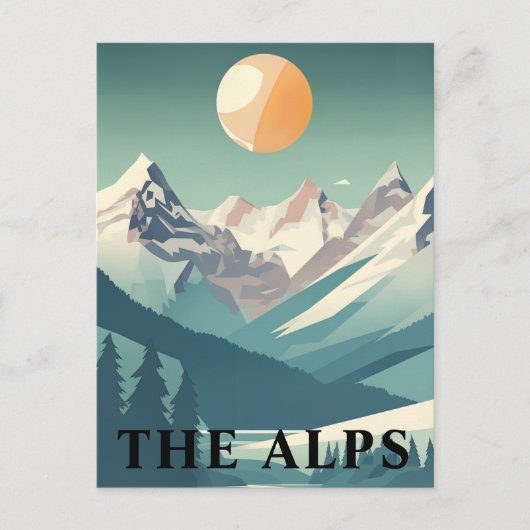 The Alps Retro Geometric European Ski Mountain Postkarte (Vorderseite)