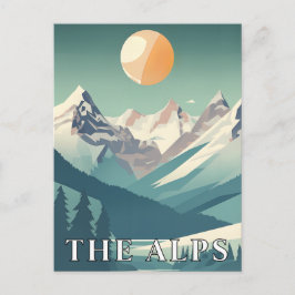 The Alps Retro Geometric European Ski Mountain Postkarte