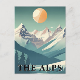 The Alps Retro Geometric European Ski Mountain Postkarte