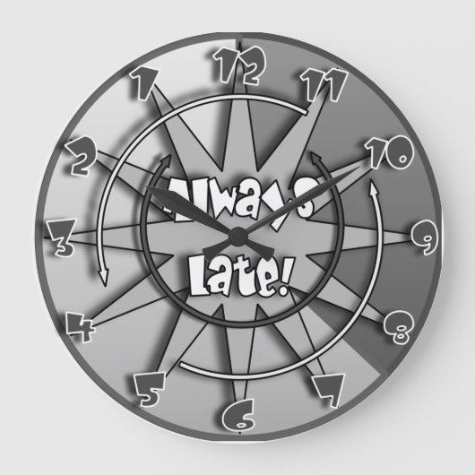 "The Always Late" Crazy Mixed Up Clock #5 Große Wanduhr (Vorderseite)