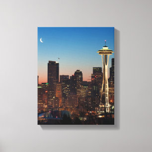 The American flag flies between the rising moon Leinwanddruck