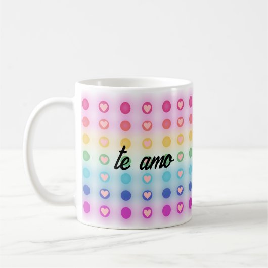 "the amo, mi amor" Regenbogen und Herzromantik Kaffeetasse (Links)